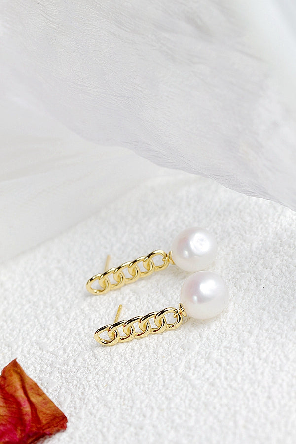 Authentic 925 Sterling Silver Earring Inlaid Natural Baroque Pearl 18K Gold Plated Earring Minimalist Design Jewelry Gift