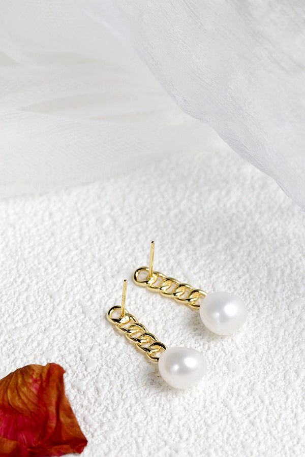 Authentic 925 Sterling Silver Earring Inlaid Natural Baroque Pearl 18K Gold Plated Earring Minimalist Design Jewelry Gift