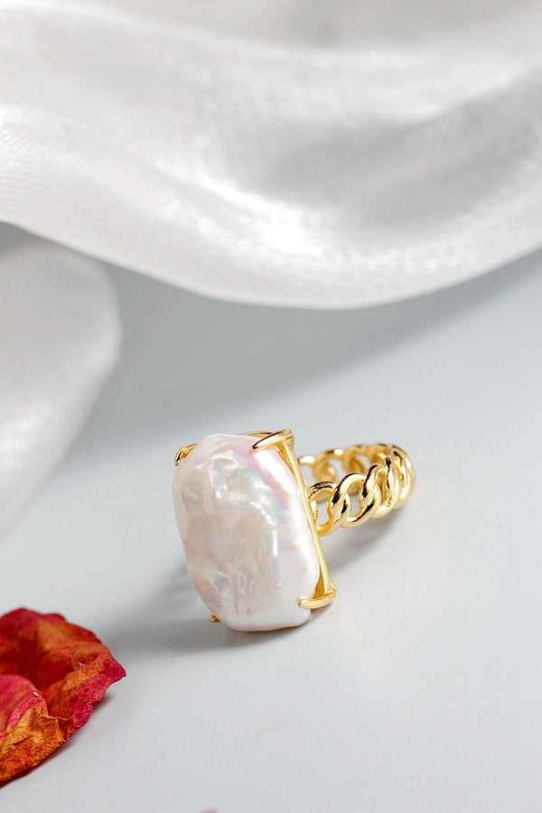 Authentic 925 Sterling Silver Opening Adjustable Ring Inlaid Natural Baroque Pearl Fashion Women 18K Gold Plated Ring Jewelry