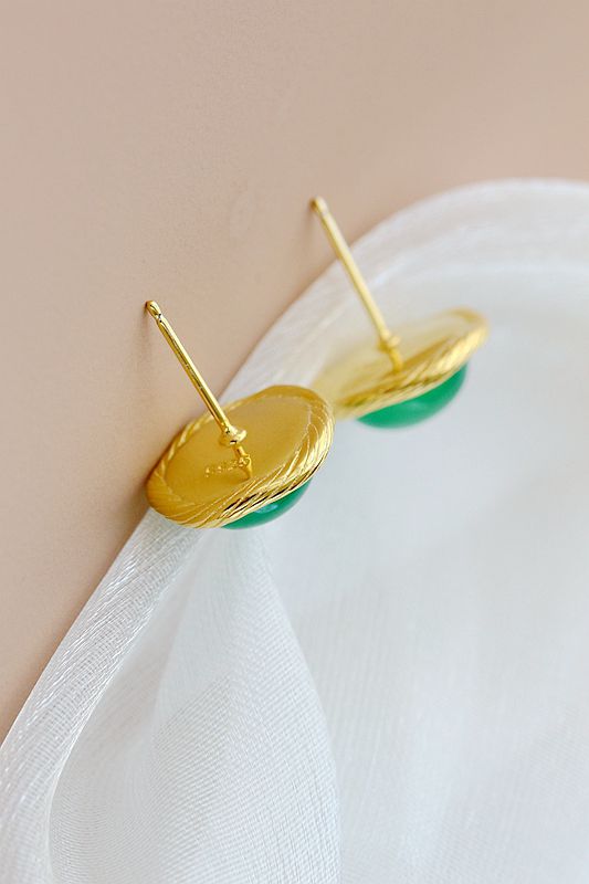 S925 Sterling Silver Earring Inlaid Green Chalcedony Stud 18K Gold Plated Earrings Minimalist Daily Wear Jewelry Gift for Women