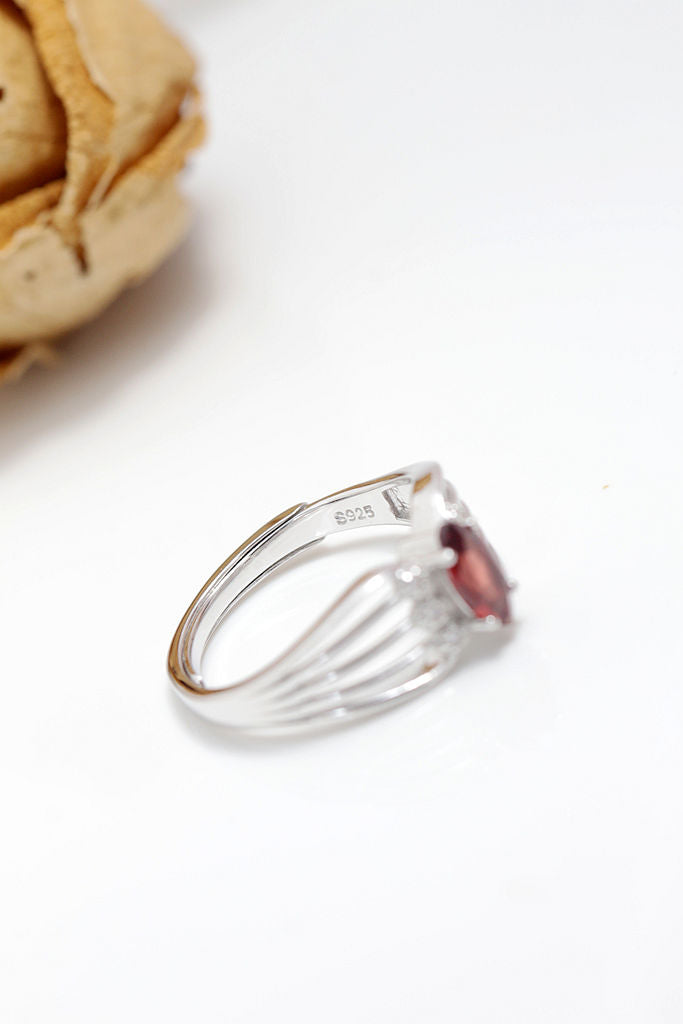 Authentic 925 Sterling Silver Charm Lady Opening Adjustable Rings Inlaid Natural Garnet Ring Trendy High Quality Jewelry Gift