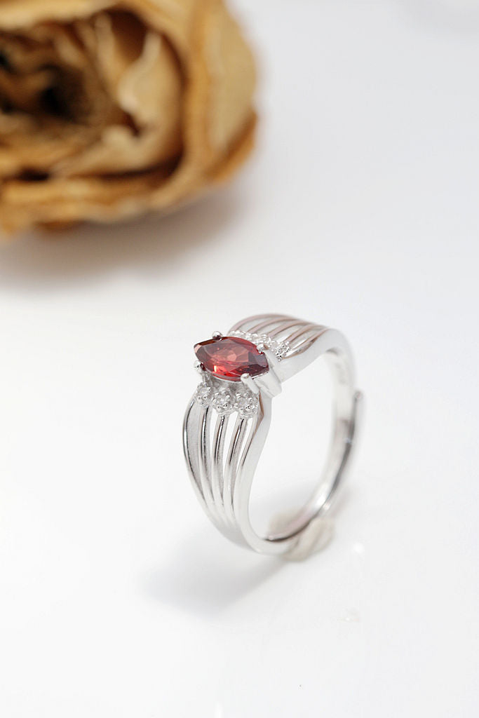 Authentic 925 Sterling Silver Charm Lady Opening Adjustable Rings Inlaid Natural Garnet Ring Trendy High Quality Jewelry Gift