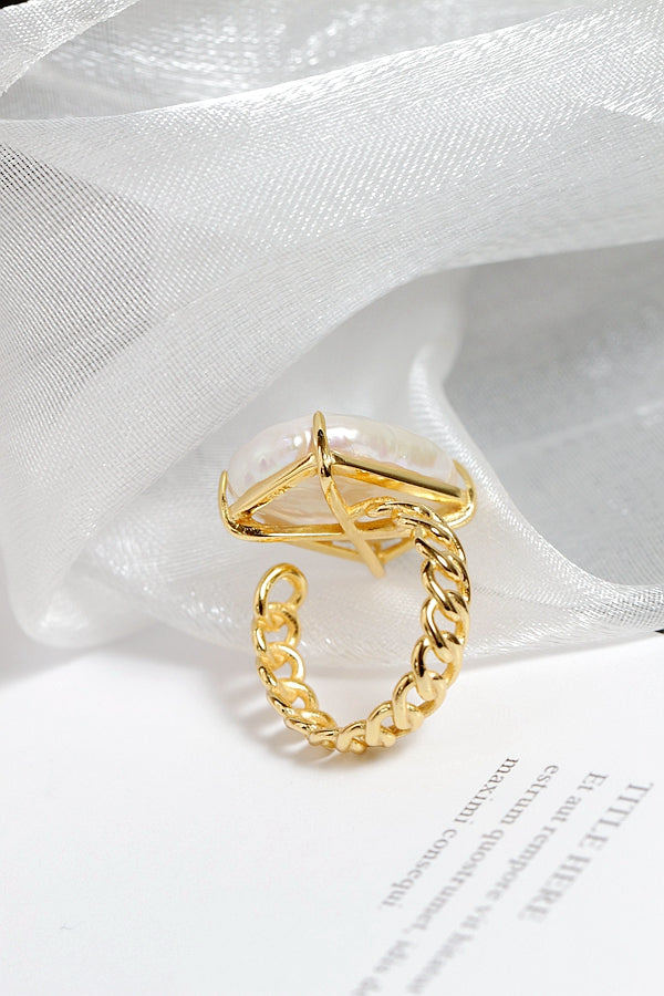Authentic 925 Sterling Silver Opening Adjustable Ring Inlaid Natural Baroque Pearl Fashion Women 18K Gold Plated Ring Jewelry