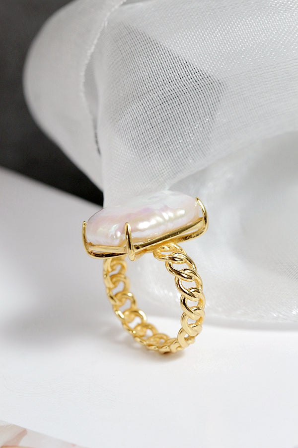 Authentic 925 Sterling Silver Opening Adjustable Ring Inlaid Natural Baroque Pearl Fashion Women 18K Gold Plated Ring Jewelry