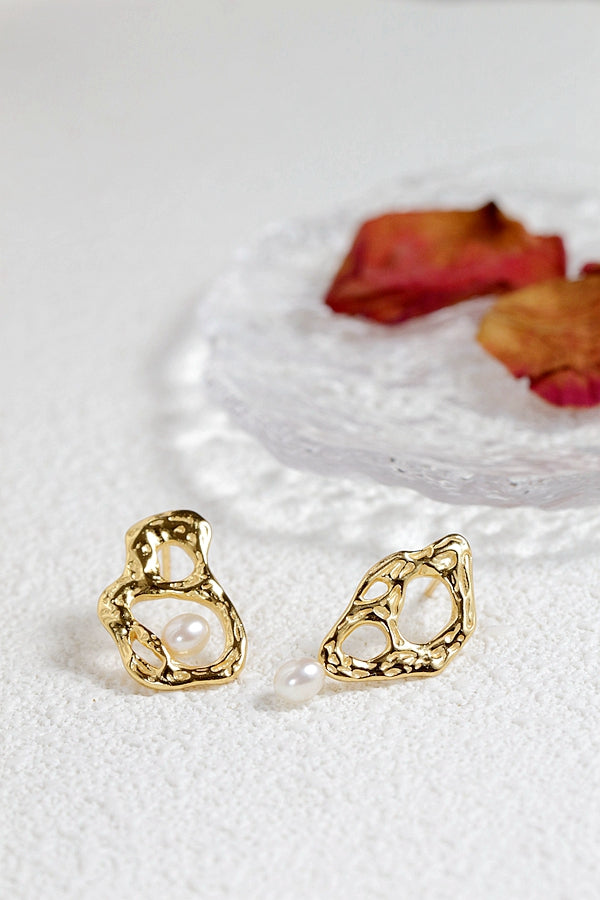 Authentic 925 Sterling Silver Earring Inlaid Natural Freshwater Pearl 18K Gold Plated Earring Minimalist Design Jewelry Gift
