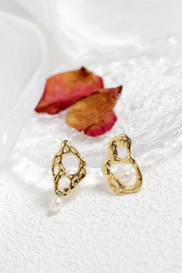 Authentic 925 Sterling Silver Earring Inlaid Natural Freshwater Pearl 18K Gold Plated Earring Minimalist Design Jewelry Gift