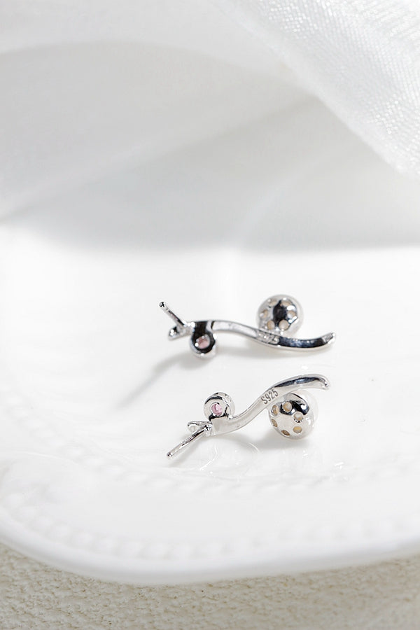 Authentic 925 Sterling Silver Earring Inlaid Natural Freshwater Pearl Red Tourmaline Lady Earring Minimalist Design Jewelry Gift