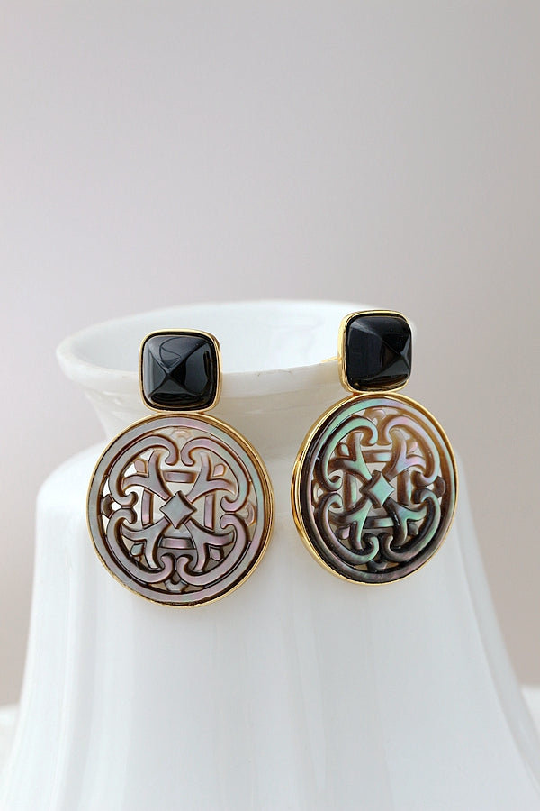 Natural Pearl Shellfish 18K Gold Plated Earring Inlaid Black Agate 925 Sterling Silver Earrings Female Fashion Fine Jewelry Gift