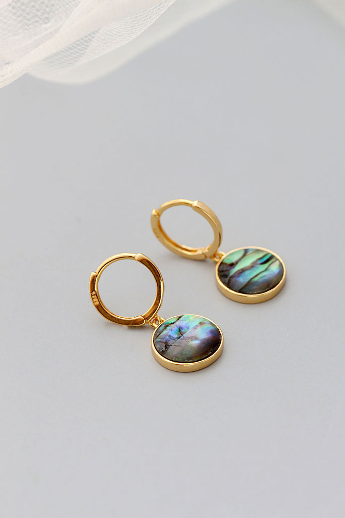 Inlaid Natural Abalone Shell 18K Gold Plated Earrings Simple Chic Elegance 925 Sterling Silver Earring for everyday wear