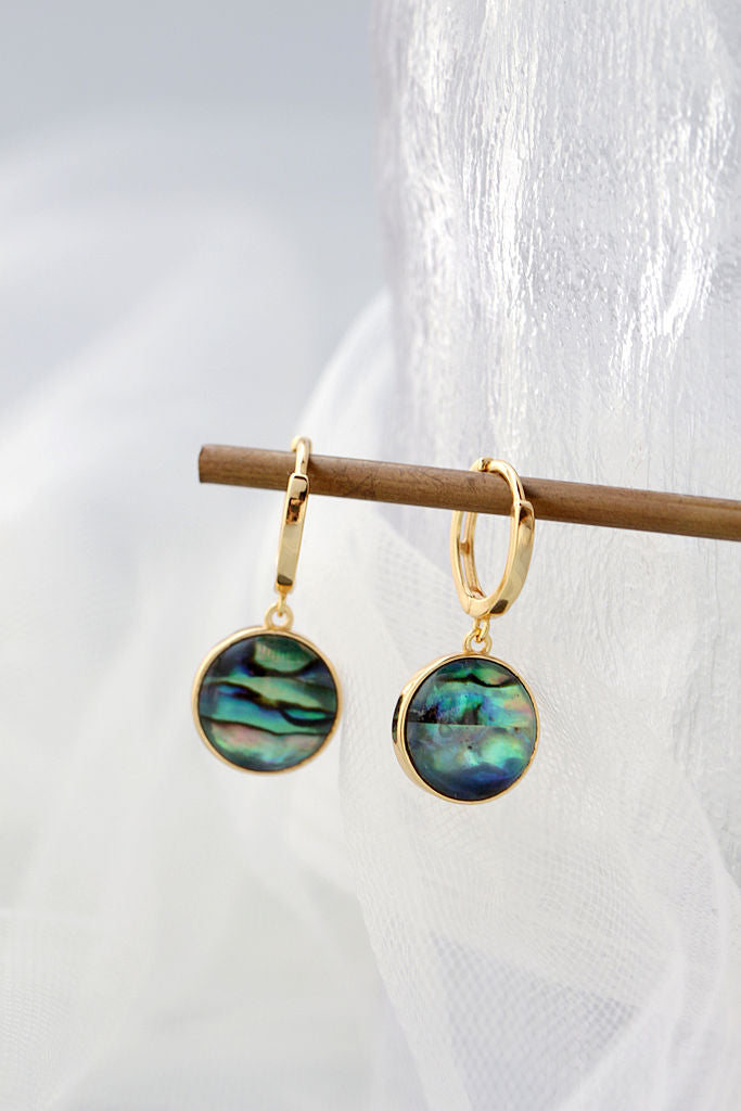 Inlaid Natural Abalone Shell 18K Gold Plated Earrings Simple Chic Elegance 925 Sterling Silver Earring for everyday wear