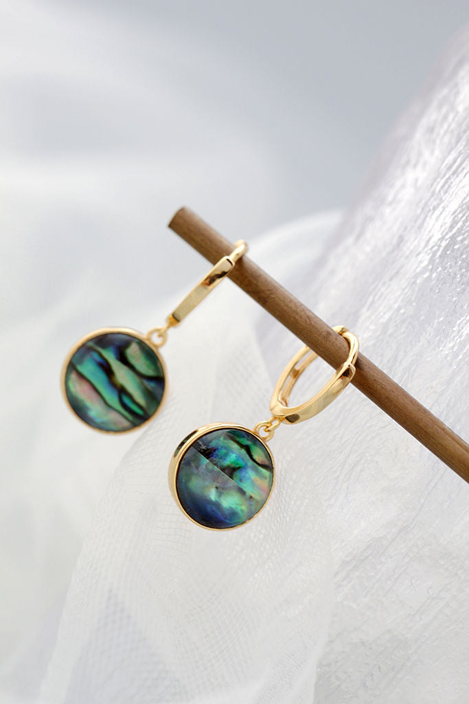 Inlaid Natural Abalone Shell 18K Gold Plated Earrings Simple Chic Elegance 925 Sterling Silver Earring for everyday wear
