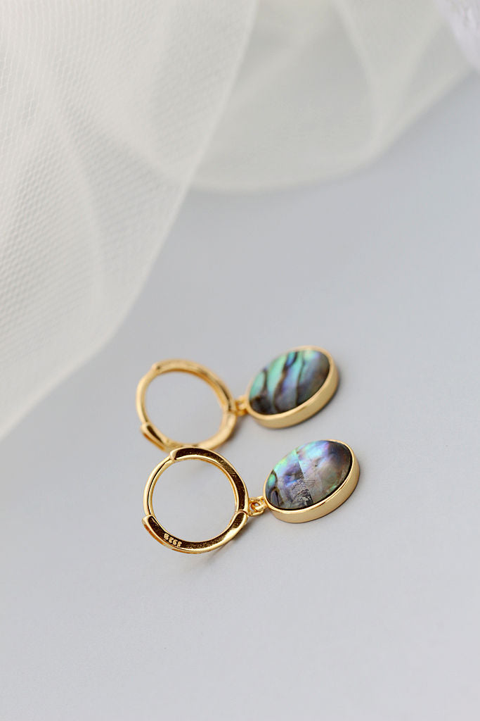 Inlaid Natural Abalone Shell 18K Gold Plated Earrings Simple Chic Elegance 925 Sterling Silver Earring for everyday wear
