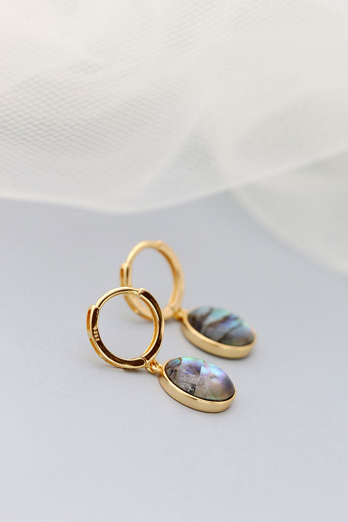 Inlaid Natural Abalone Shell 18K Gold Plated Earrings Simple Chic Elegance 925 Sterling Silver Earring for everyday wear