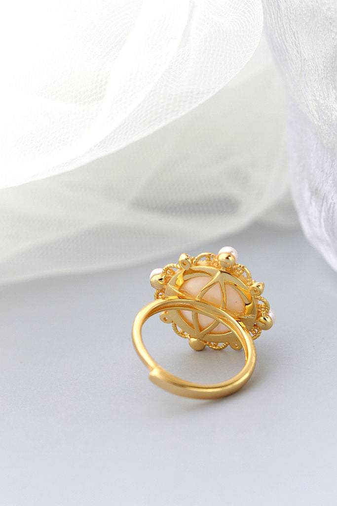 Simple Elegant Women 925 Sterling Silver Ring Inlaid White Mother-of-Pearl and Pearl 18k Gold Plating Adjustable Rings Jewelry