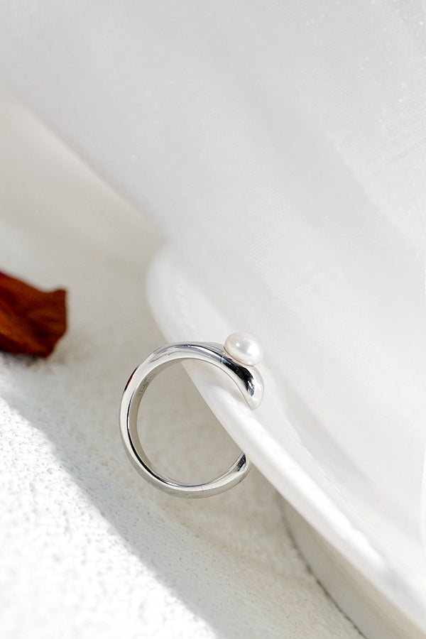 Authentic 925 Sterling Silver Open Ring Inlaid Natural Freshwater Pearl Fashion Creative Little Finger Tail Ring Lady Gift