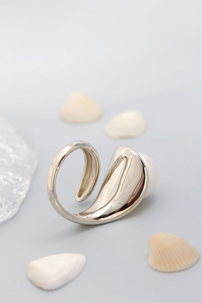 Authentic 925 Sterling Silver Ring Inlaid Natural Freshwater Pearl 18K Gold-Plated Leaf Open Rings Fashion Women Jewelry Gift