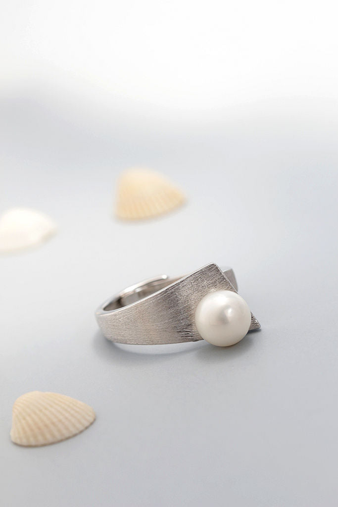 18K Gold Plated Women Ring Inlaid Natural Pearl Shellfish Handmade Creative 925 Sterling Silver Rings Fine Jewelry Gift