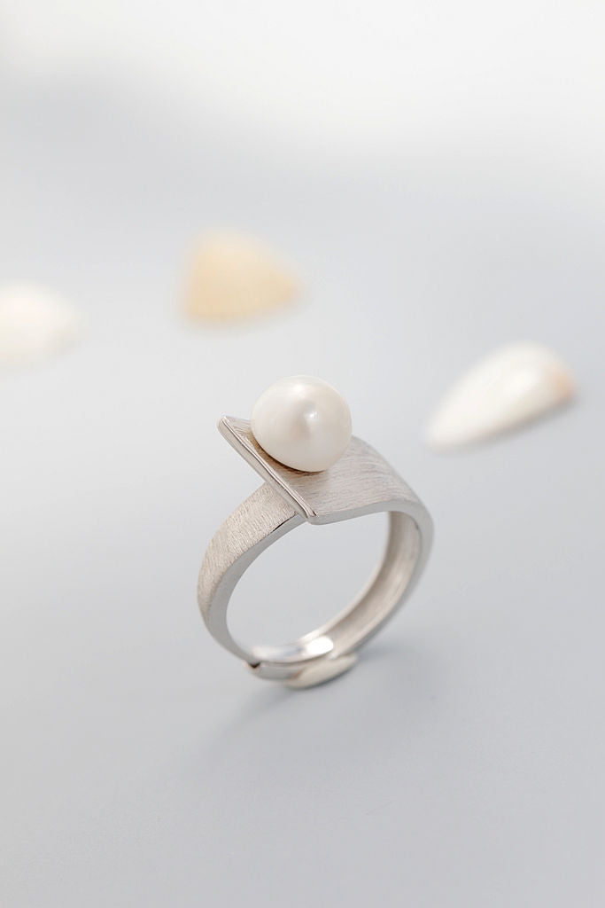 18K Gold Plated Women Ring Inlaid Natural Pearl Shellfish Handmade Creative 925 Sterling Silver Rings Fine Jewelry Gift
