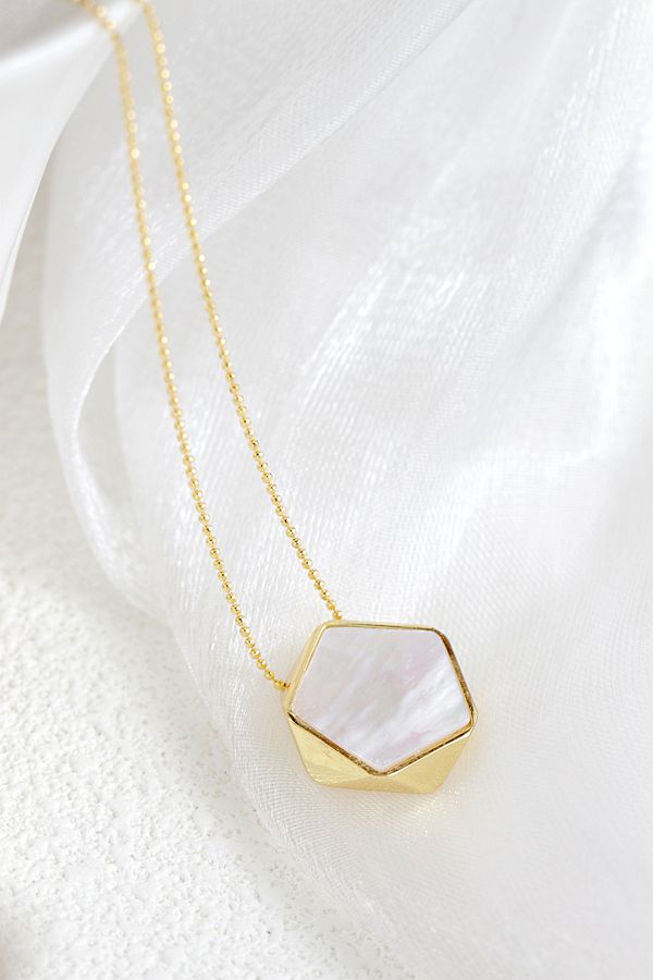 Authentic 925 Sterling Silver Pendant Inlaid Natural Pearl Shell 18K Gold Plated Pendant Geometric Design Fashion Style Jewelry