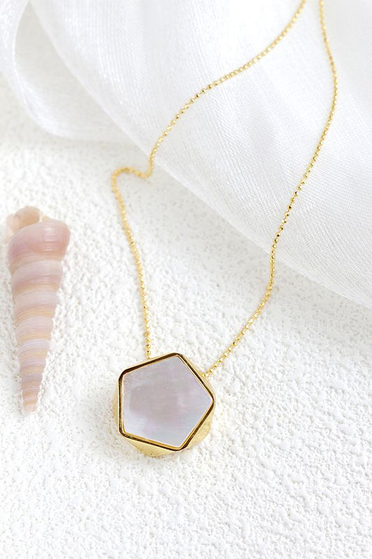Authentic 925 Sterling Silver Pendant Inlaid Natural Pearl Shell 18K Gold Plated Pendant Geometric Design Fashion Style Jewelry
