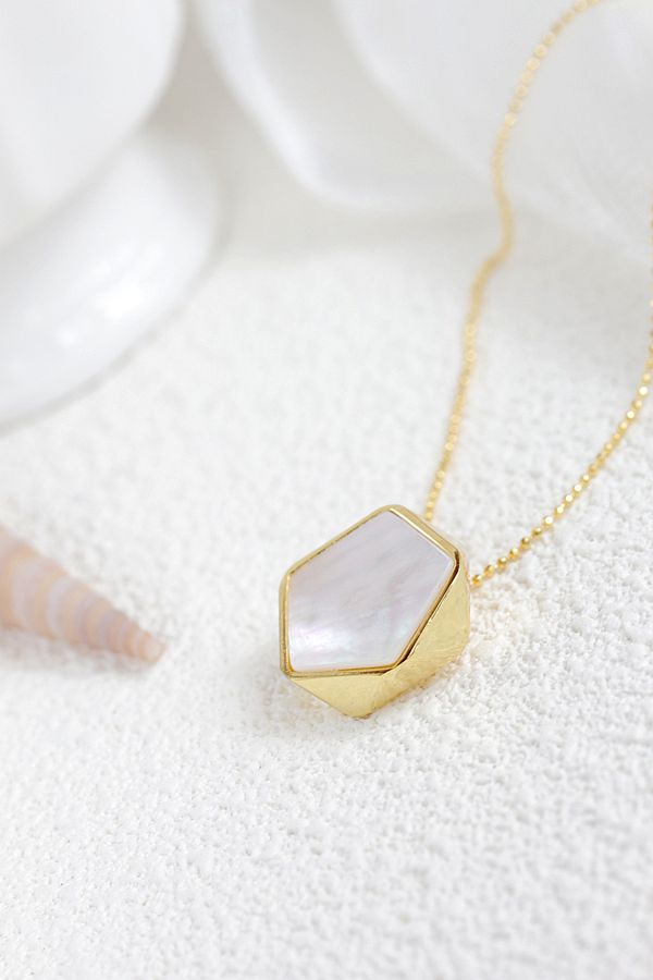 Authentic 925 Sterling Silver Pendant Inlaid Natural Pearl Shell 18K Gold Plated Pendant Geometric Design Fashion Style Jewelry