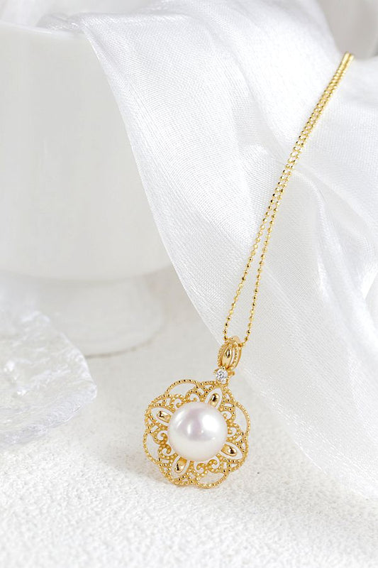 Authentic 925 Sterling Silver Pendant Inlaid Natural Freshwater Pearl Hollowed Out Pattern Pendant 18K Gold Plated Jewelry Gift