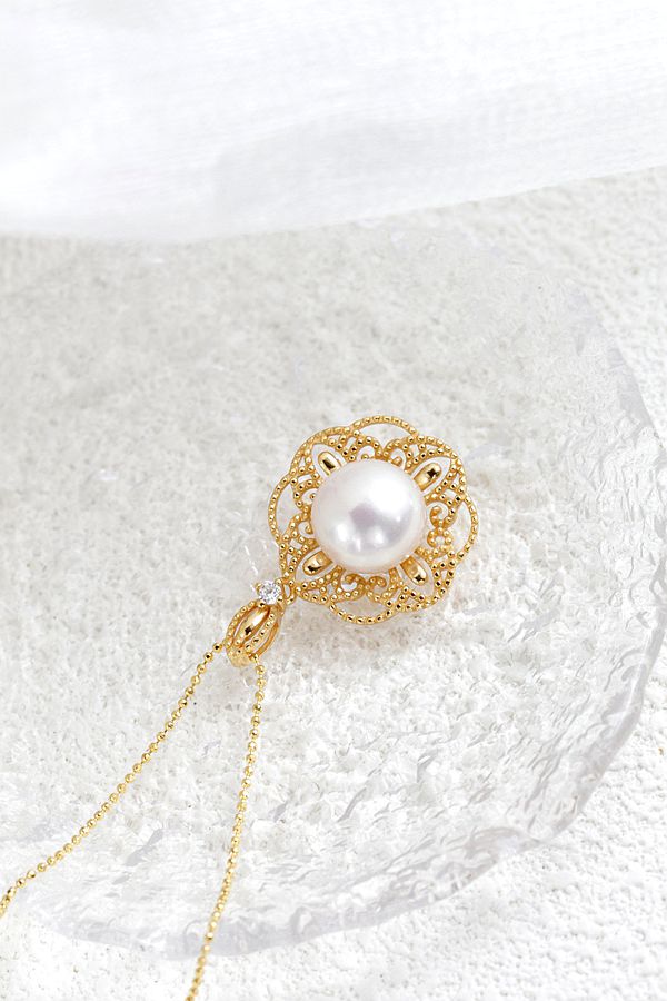 Authentic 925 Sterling Silver Pendant Inlaid Natural Freshwater Pearl Hollowed Out Pattern Pendant 18K Gold Plated Jewelry Gift