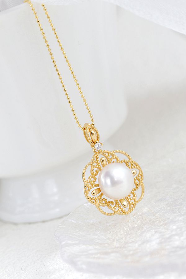 Authentic 925 Sterling Silver Pendant Inlaid Natural Freshwater Pearl Hollowed Out Pattern Pendant 18K Gold Plated Jewelry Gift