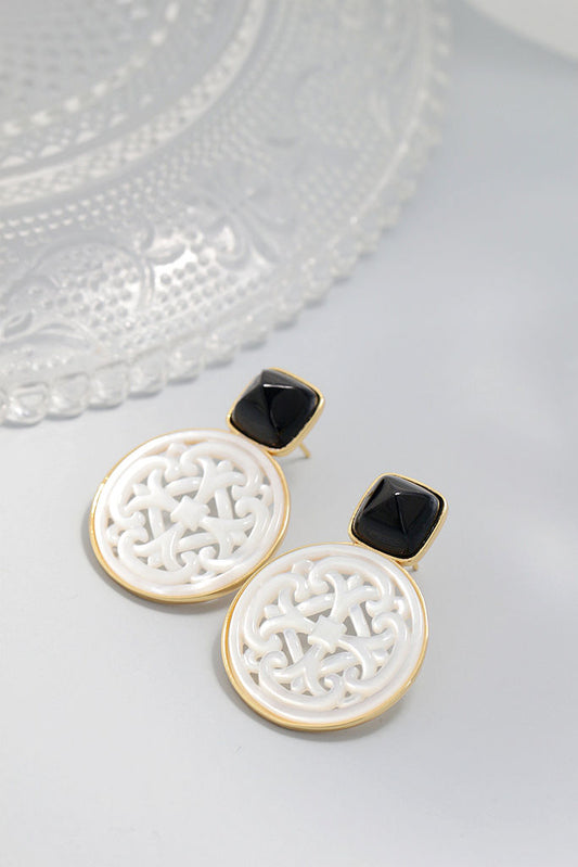 Natural White Shell Openwork 18K Gold Plated Earring Inlaid Black Agate 925 Sterling Silver Earrings Fashion Fine Jewelry Gift