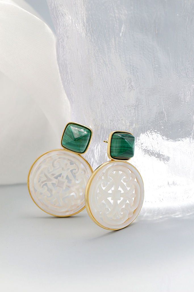 Natural White Shell Openwork 18K Gold Plated Earring Inlaid Black Agate 925 Sterling Silver Earrings Fashion Fine Jewelry Gift