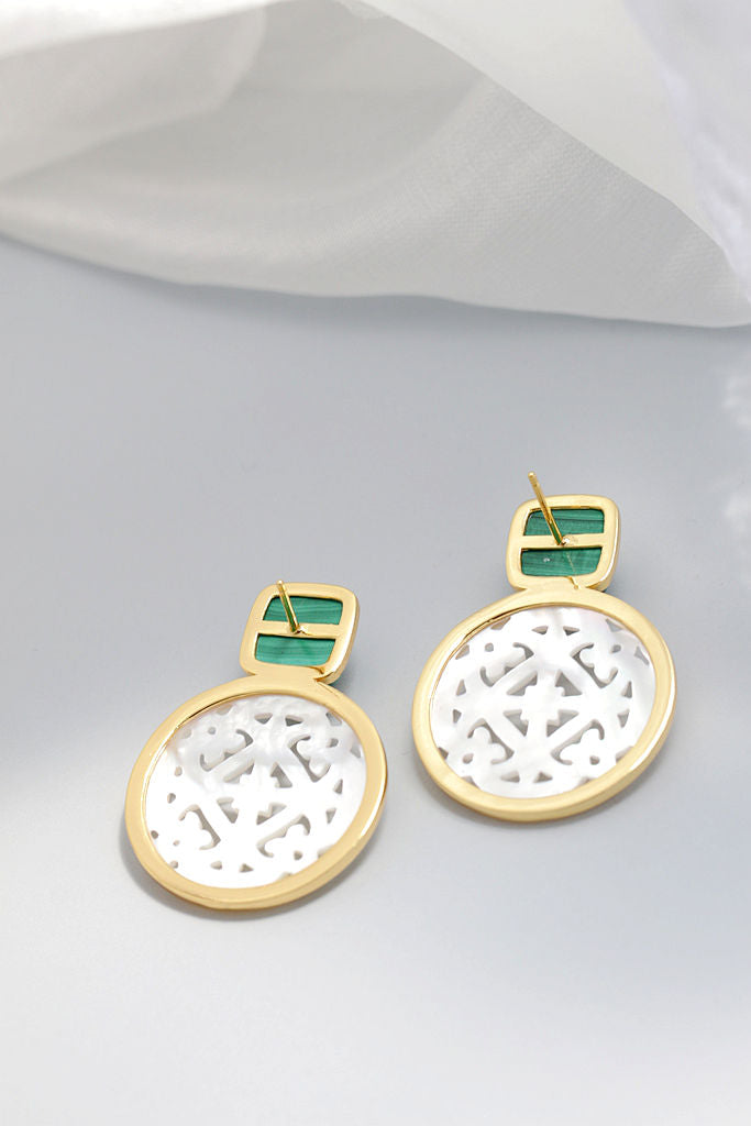 Natural White Shell Openwork 18K Gold Plated Earring Inlaid Black Agate 925 Sterling Silver Earrings Fashion Fine Jewelry Gift