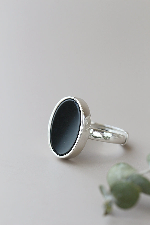 Authentic 925 Sterling Silver Ring Inlaid Natural Black Agate Oval Retro Style Rings Simplicity Creative Trendy Jewelry Gift