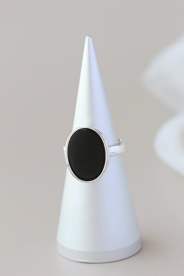 Authentic 925 Sterling Silver Ring Inlaid Natural Black Agate Oval Retro Style Rings Simplicity Creative Trendy Jewelry Gift
