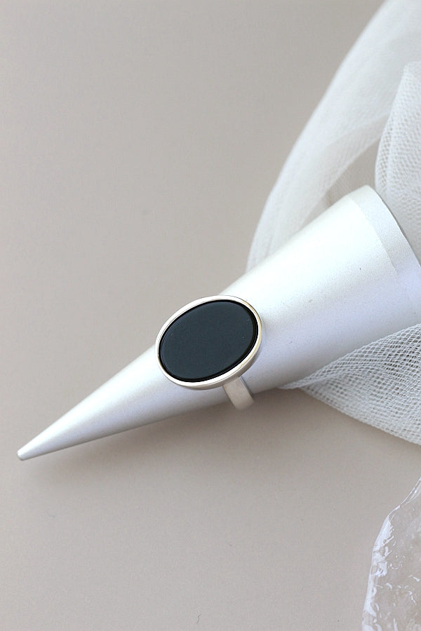 Authentic 925 Sterling Silver Ring Inlaid Natural Black Agate Oval Retro Style Rings Simplicity Creative Trendy Jewelry Gift