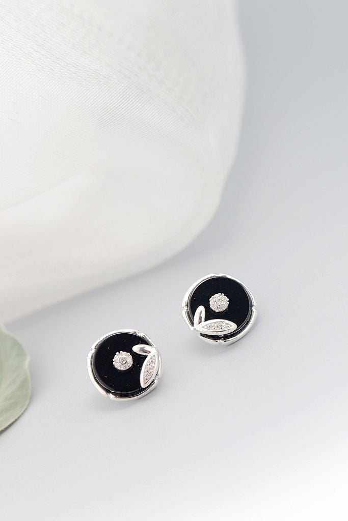 Authentic 925 Sterling Silver Earrings Inlaid Natural Black Agate Round Earring Full of Natural Charm Concise Trendy Jewelry