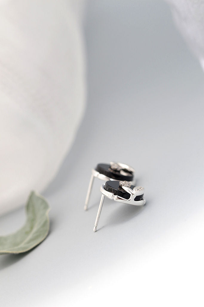 Authentic 925 Sterling Silver Earrings Inlaid Natural Black Agate Round Earring Full of Natural Charm Concise Trendy Jewelry