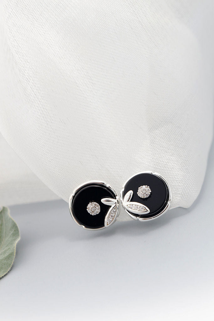 Authentic 925 Sterling Silver Earrings Inlaid Natural Black Agate Round Earring Full of Natural Charm Concise Trendy Jewelry
