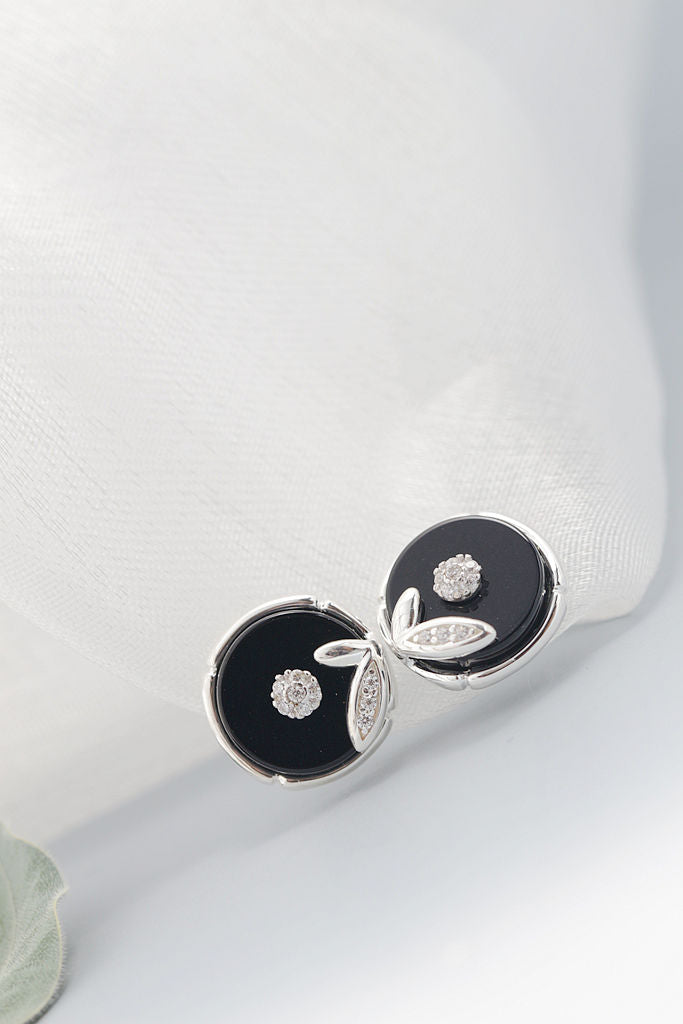 Authentic 925 Sterling Silver Earrings Inlaid Natural Black Agate Round Earring Full of Natural Charm Concise Trendy Jewelry