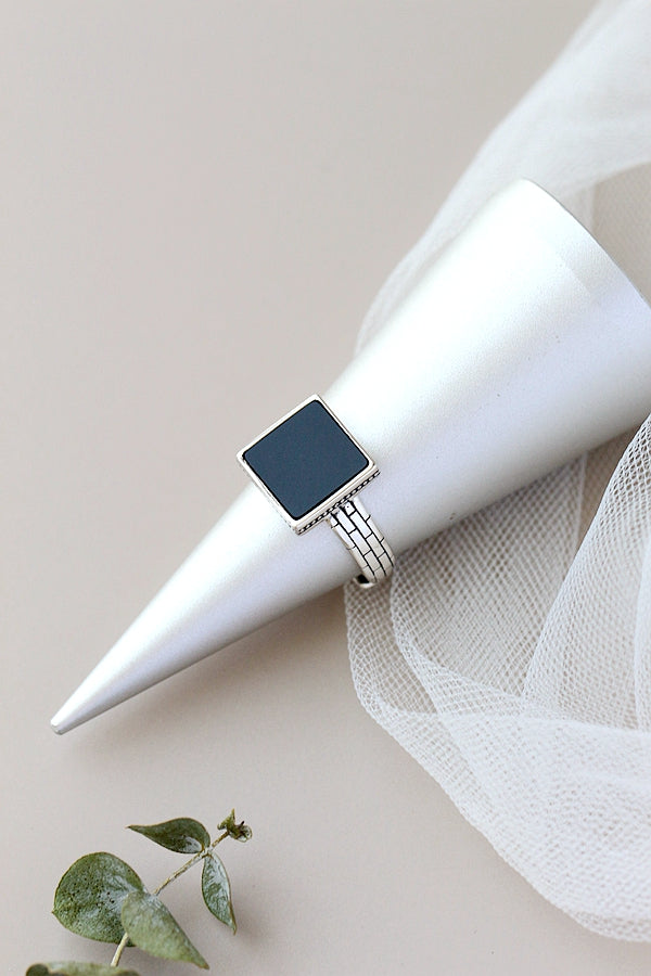 Authentic 925 Sterling Silver Ring Inlaid Natural Black Agate Square Retro Style Rings Simplicity Creative Trendy Jewelry Gift