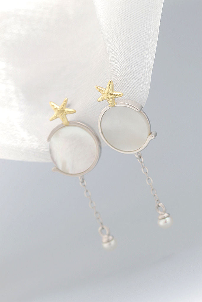 Handmade Creative Female Trendy Inlaid Natural White Pearl Shell Little Starfish 925 Sterling Silver Earring Fine Jewelry Gift