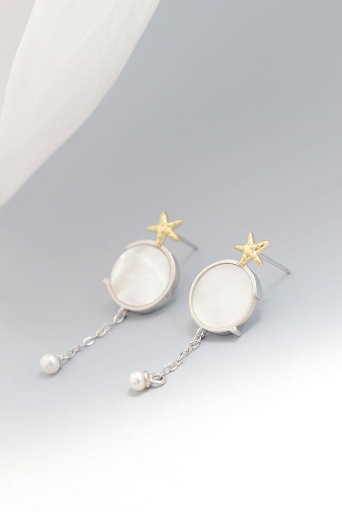Handmade Creative Female Trendy Inlaid Natural White Pearl Shell Little Starfish 925 Sterling Silver Earring Fine Jewelry Gift