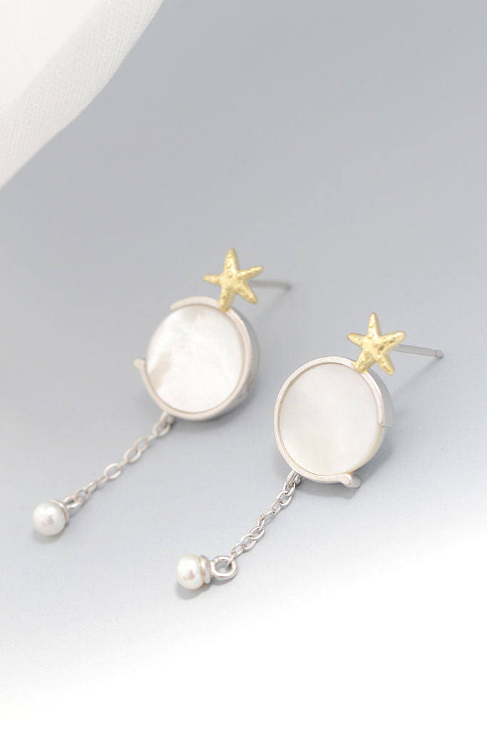 Handmade Creative Female Trendy Inlaid Natural White Pearl Shell Little Starfish 925 Sterling Silver Earring Fine Jewelry Gift