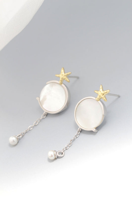 Handmade Creative Female Trendy Inlaid Natural White Pearl Shell Little Starfish 925 Sterling Silver Earring Fine Jewelry Gift