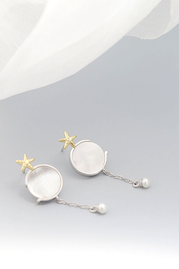 Handmade Creative Female Trendy Inlaid Natural White Pearl Shell Little Starfish 925 Sterling Silver Earring Fine Jewelry Gift