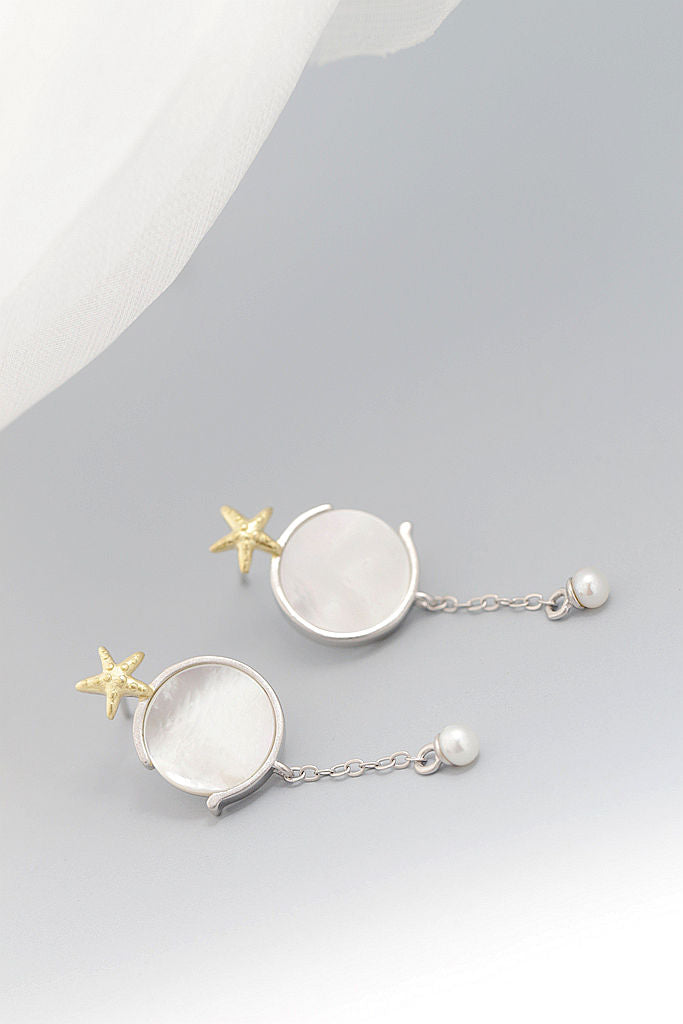 Handmade Creative Female Trendy Inlaid Natural White Pearl Shell Little Starfish 925 Sterling Silver Earring Fine Jewelry Gift