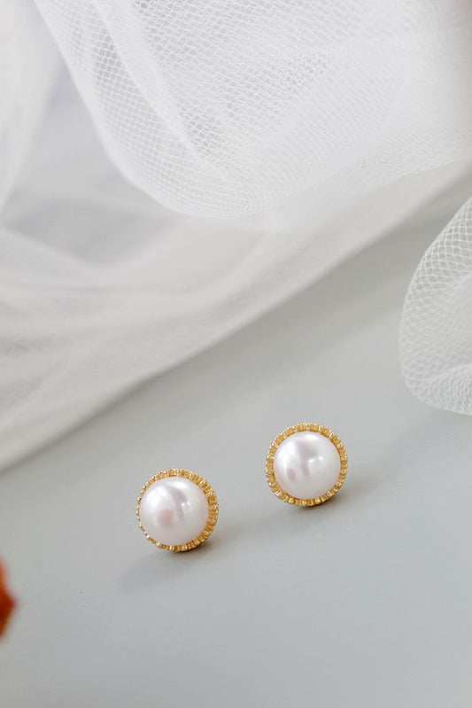 Delicate Small Cut-Out Pattern 925 Sterling Silver Earrings Inlaid With Natural Freshwater Pearl 18K Gold Plated Earrings Gift