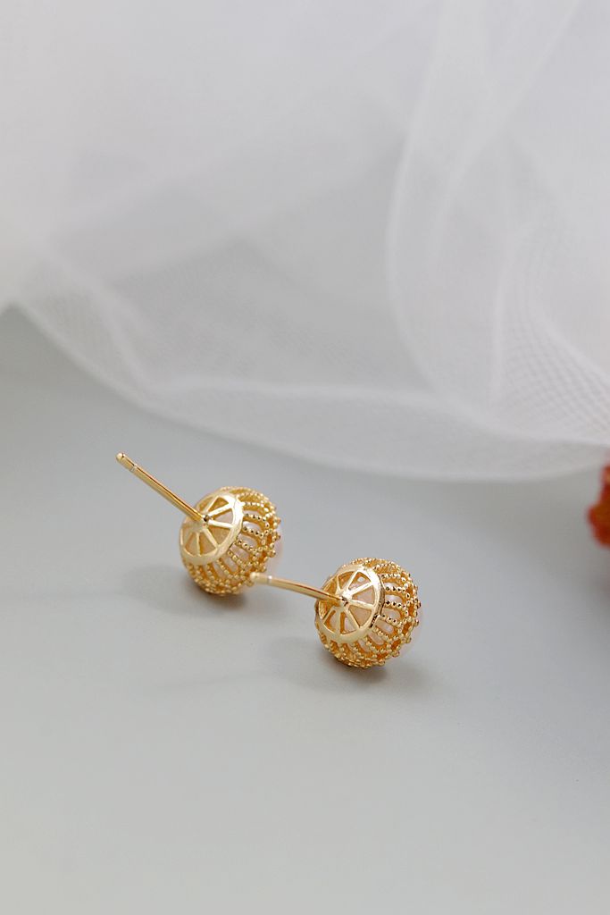 Delicate Small Cut-Out Pattern 925 Sterling Silver Earrings Inlaid With Natural Freshwater Pearl 18K Gold Plated Earrings Gift