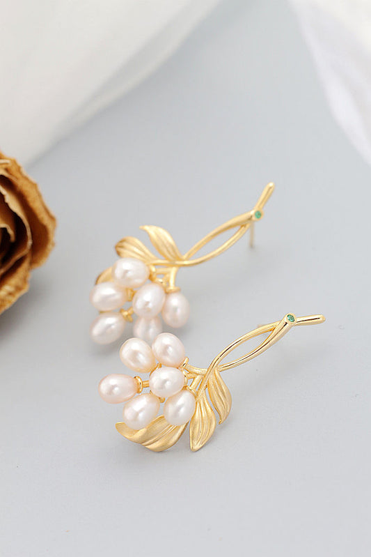 Trendy Floral Design 18K Gold-Plated Earring Inlaid Natural Freshwater Pearl Fashion Creative 925 Sterling Silver Earrings
