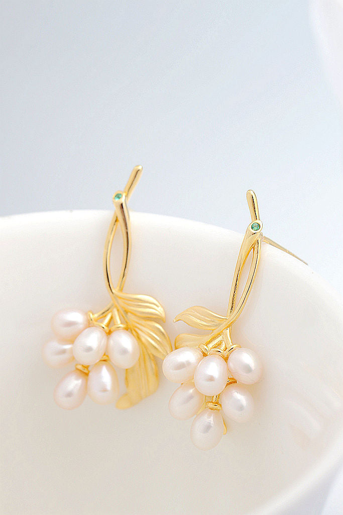 Trendy Floral Design 18K Gold-Plated Earring Inlaid Natural Freshwater Pearl Fashion Creative 925 Sterling Silver Earrings