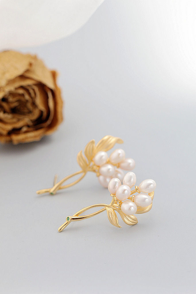 Trendy Floral Design 18K Gold-Plated Earring Inlaid Natural Freshwater Pearl Fashion Creative 925 Sterling Silver Earrings